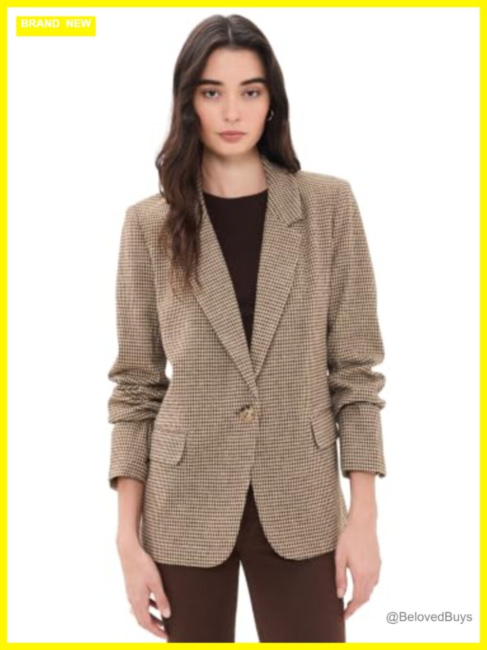 Z Supply Women's Check Blazer Padded Shoulders Button Cuffs Collared